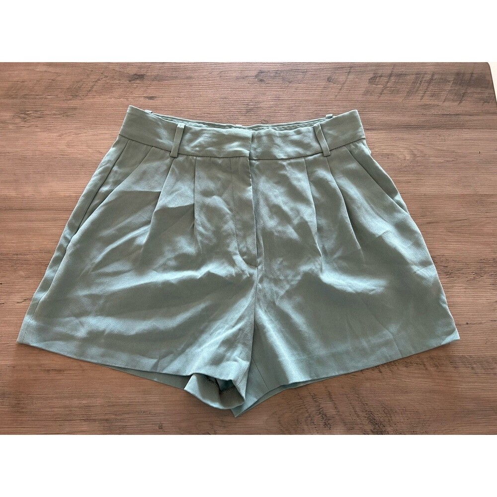 Aritzia Babaton Pleated Mini Shorts Sage Green High Rise Size 10